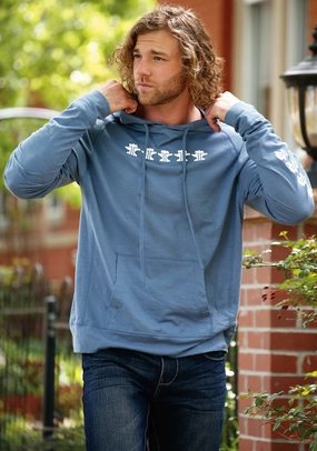 Tin Haul Mens Anvil Logo Print Blue Cotton Blend Hoodie Holiday Trip