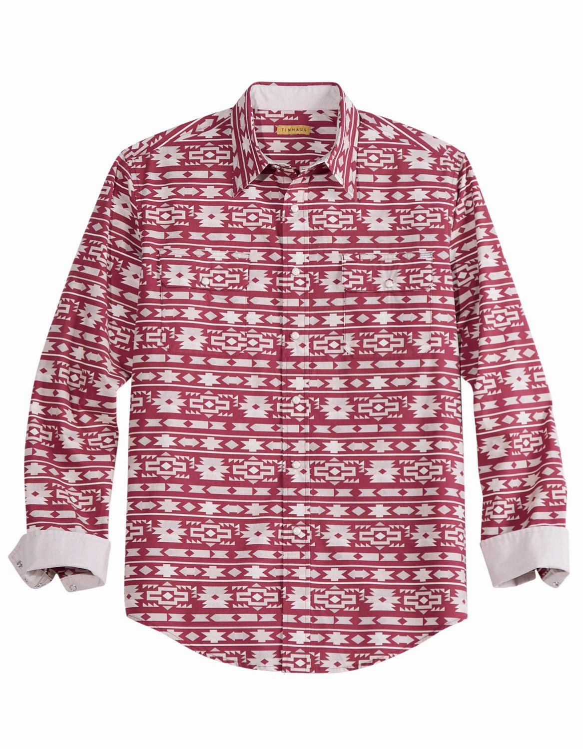 Multi Pocket Utility Tin Haul Mens Aztec Stripe Wine/White 100% Cotton L/S Shirt