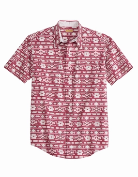 Tin Haul Mens Aztec Stripe Wine/White 100% Cotton S/S Shirt Structured Shoulder Support