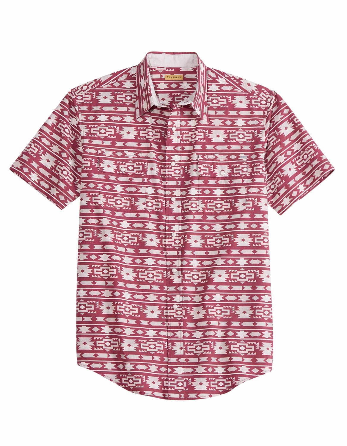 Tin Haul Mens Aztec Stripe Wine/White 100% Cotton S/S Shirt Holiday Style