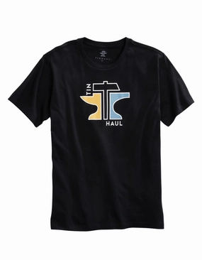 Non-irritating Tuckable Hem Tin Haul Mens Black 100% Cotton Geometric Anvil S/S T-Shirt