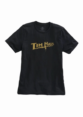 Moisture Management Tech All-Season Wear Tin Haul Mens Black 100% Cotton Lightening Bolt S/S T-Shirt