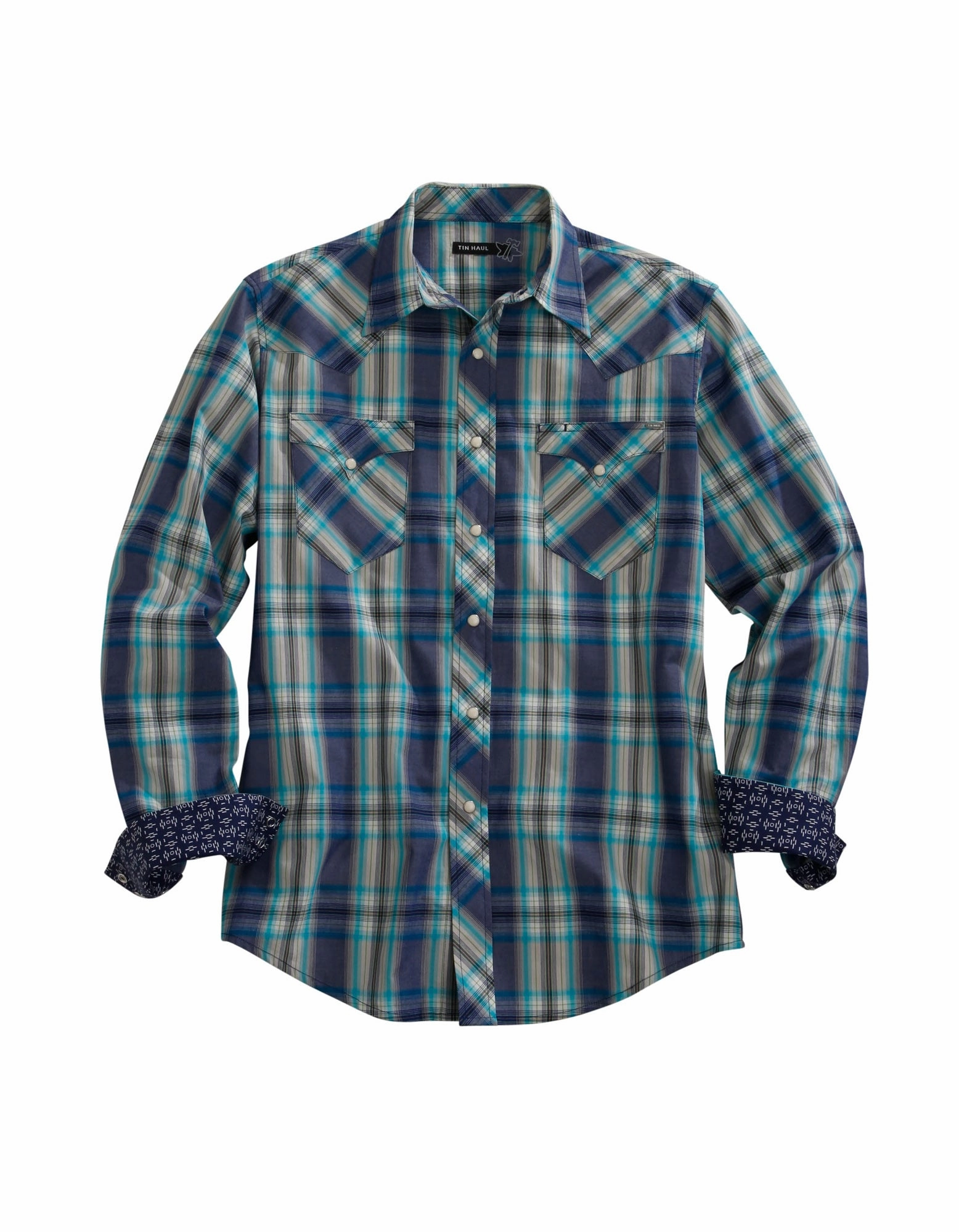 Tin Haul Mens Blue 100% Cotton Grid Plaid L/S Shirt Winter Collection