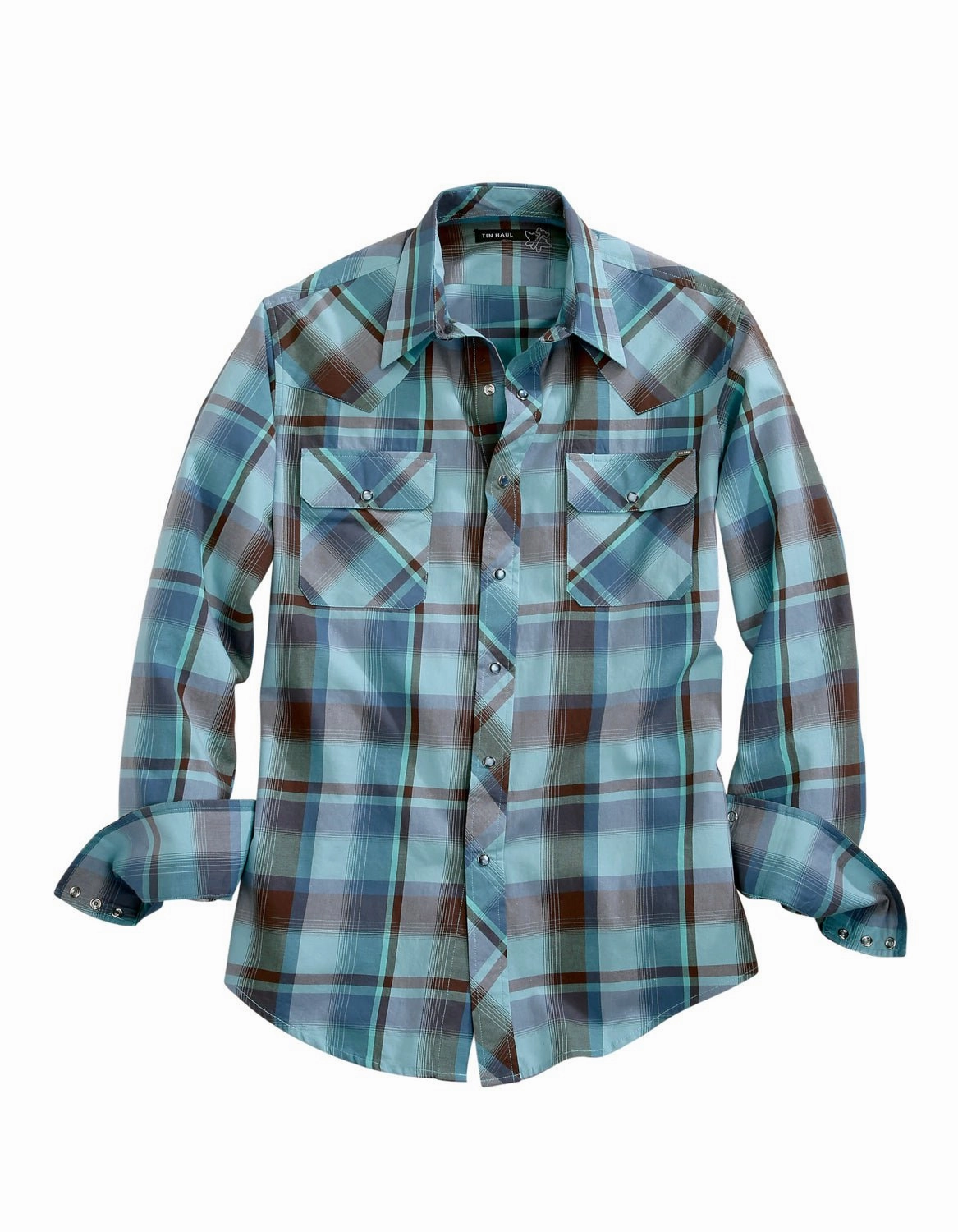 Tall Option Midweight Textile Tin Haul Mens Blue 100% Cotton West Check L/S Shirt