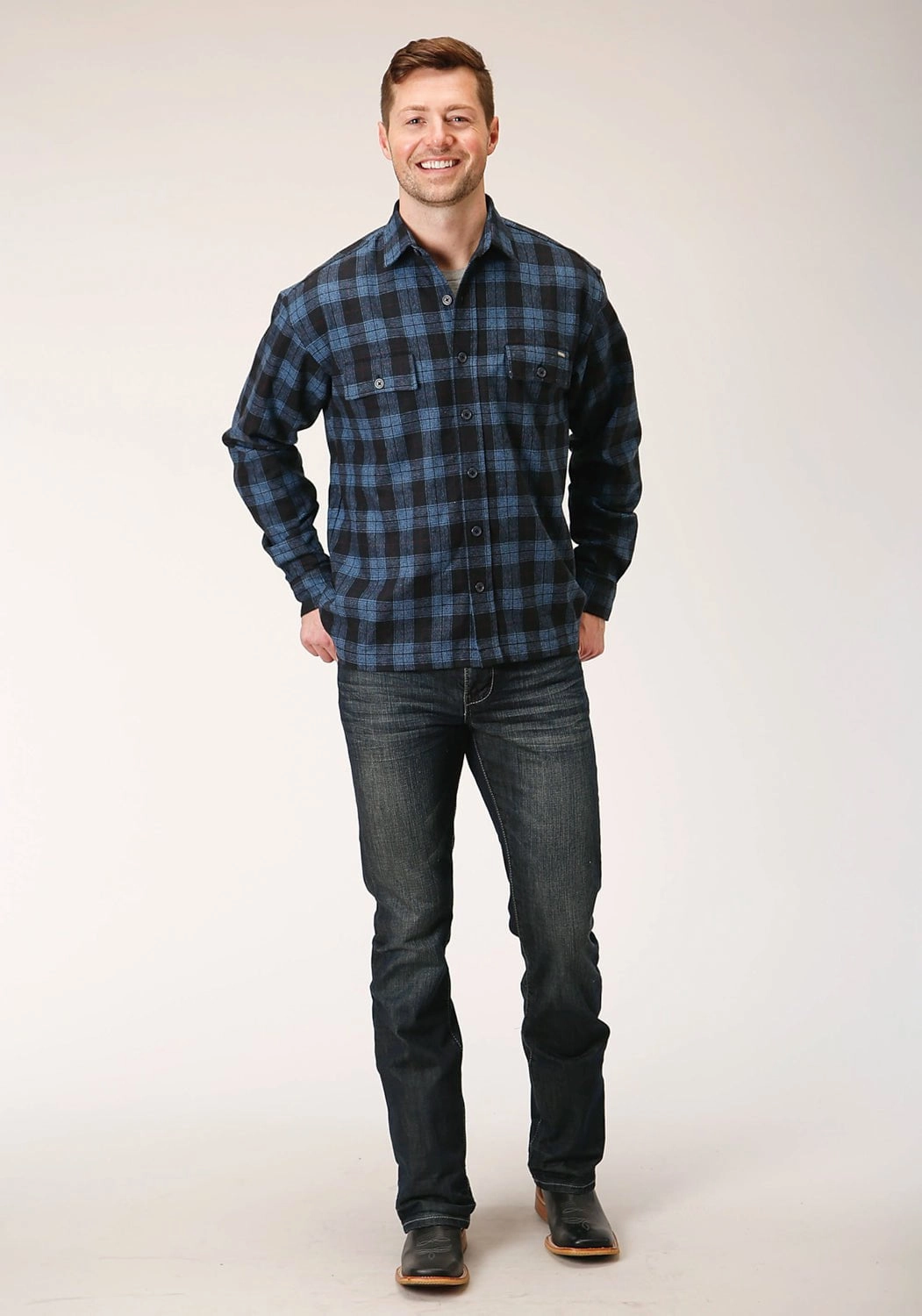 Ergonomic Silhouette Abrasion Resistant Edging Tin Haul Mens Blue Wool Blend Unlined Plaid Jacket