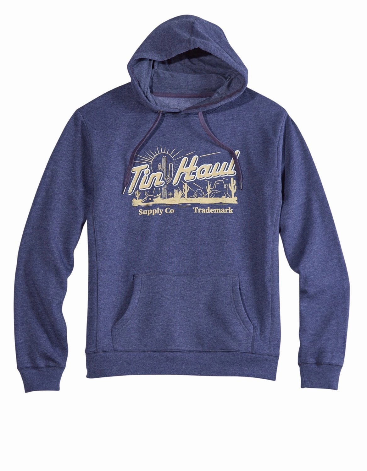 Tin Haul Mens Cactus Scene Navy Poly/Cotton Hoodie Rugged Comfort Down Filled