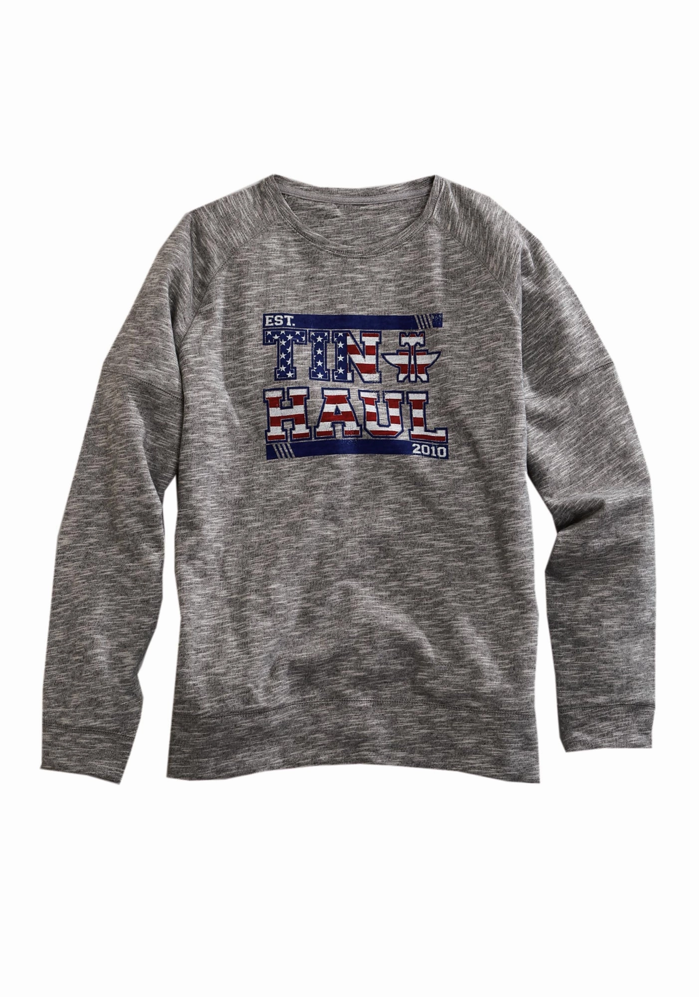 Layered Design High Density Weave Tin Haul Mens Embroidered Flag Logo Grey 100% Cotton Sweatshirt