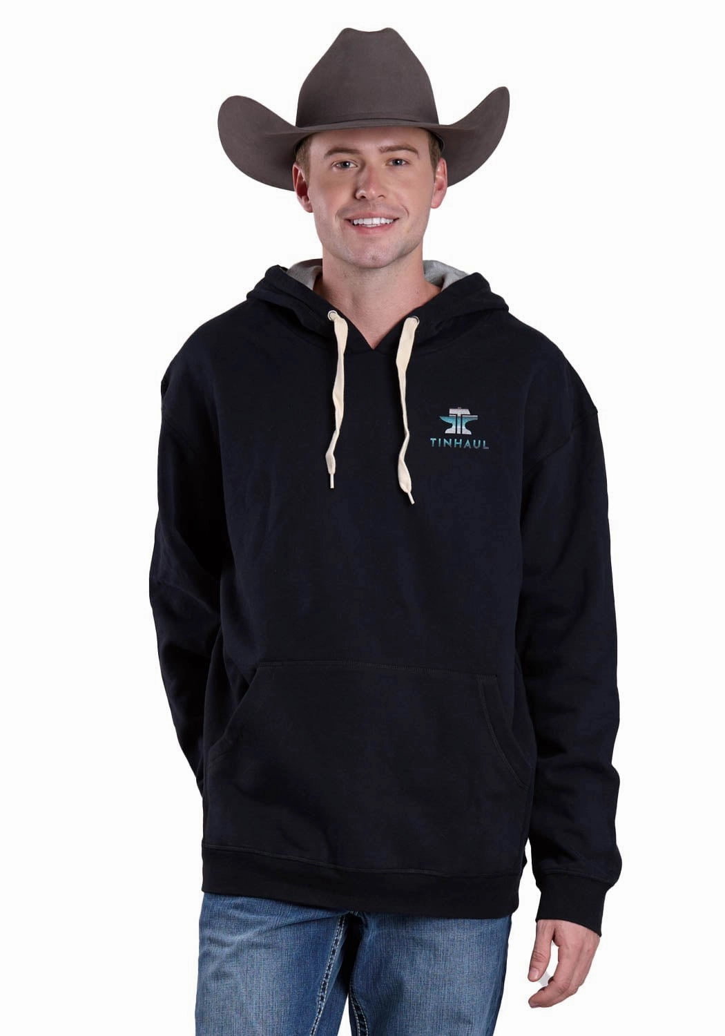 Tin Haul Mens Full Aztec Back Black Cotton Blend Hoodie City Walking Style Windproof Cuffs