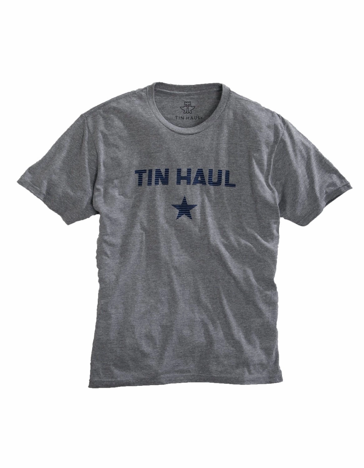 Tin Haul Mens Heather Grey Cotton Blend Star with Lines S/S T-Shirt Contemporary Fashion Structured Collar
