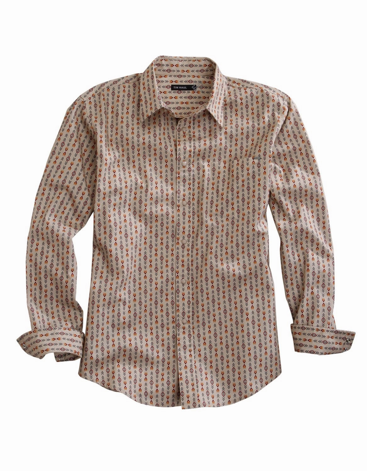 Durable Texture Tin Haul Mens Modern Petroglyphs Brown 100% Cotton L/S Shirt