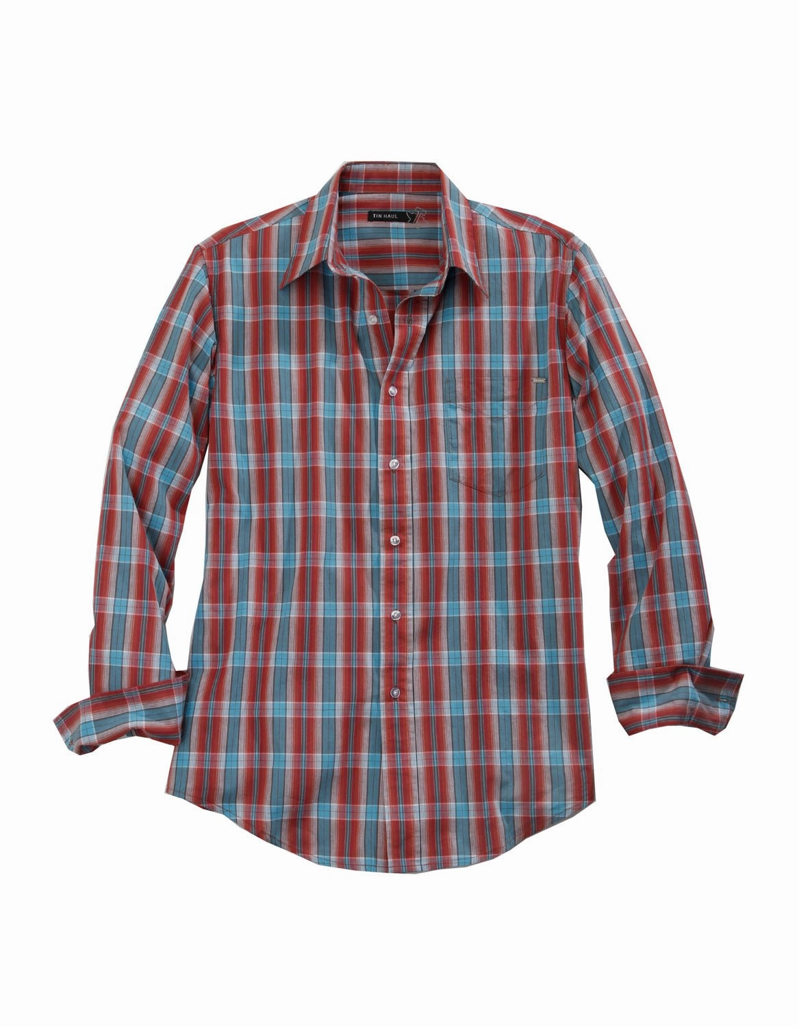 Tin Haul Mens Red/Blue 100% Cotton Highway Plaid L/S Shirt Resort Wear