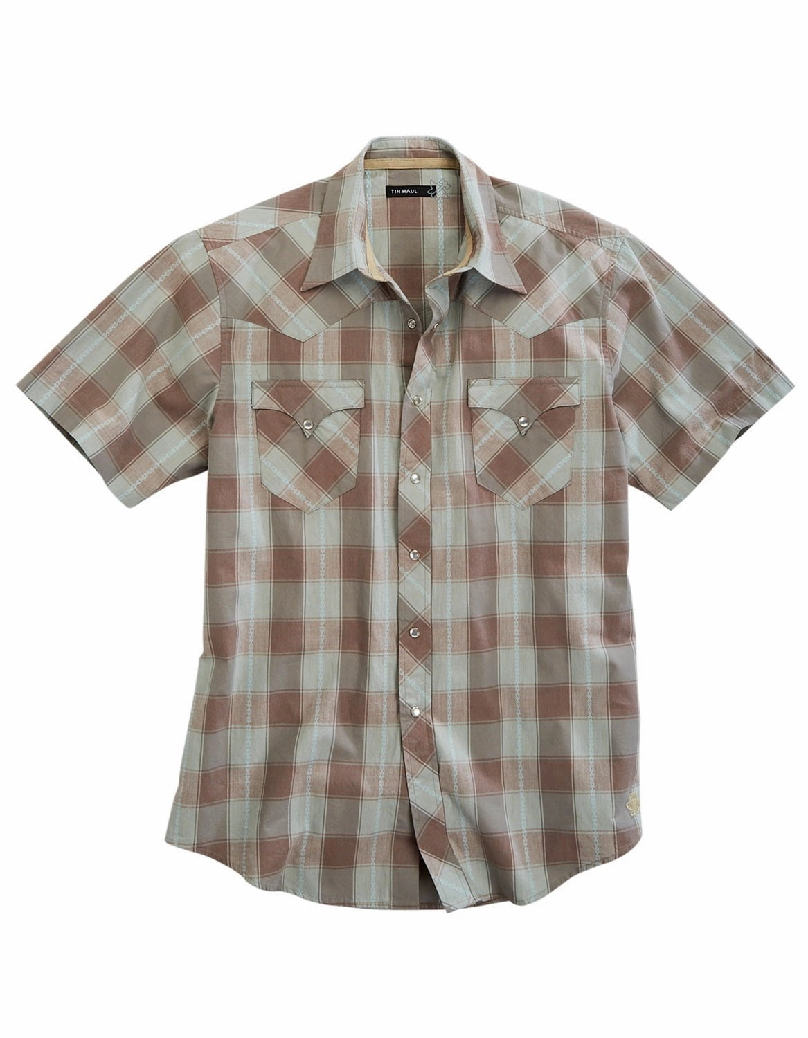 Earthy Palette Classic Look Tin Haul Mens Sand Check Dobby Brown 100% Cotton S/S Shirt