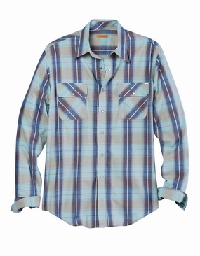 Flexible Mobility Tin Haul Mens Vintage Dobby Plaid Blue 100% Cotton L/S Shirt
