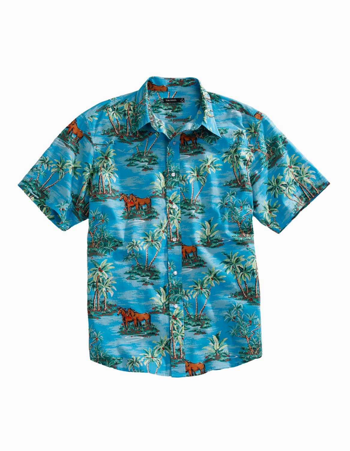 Layered Design Comfortable Fabric Tin Haul Mens Vintage Hawaiian Blue 100% Cotton S/S Shirt