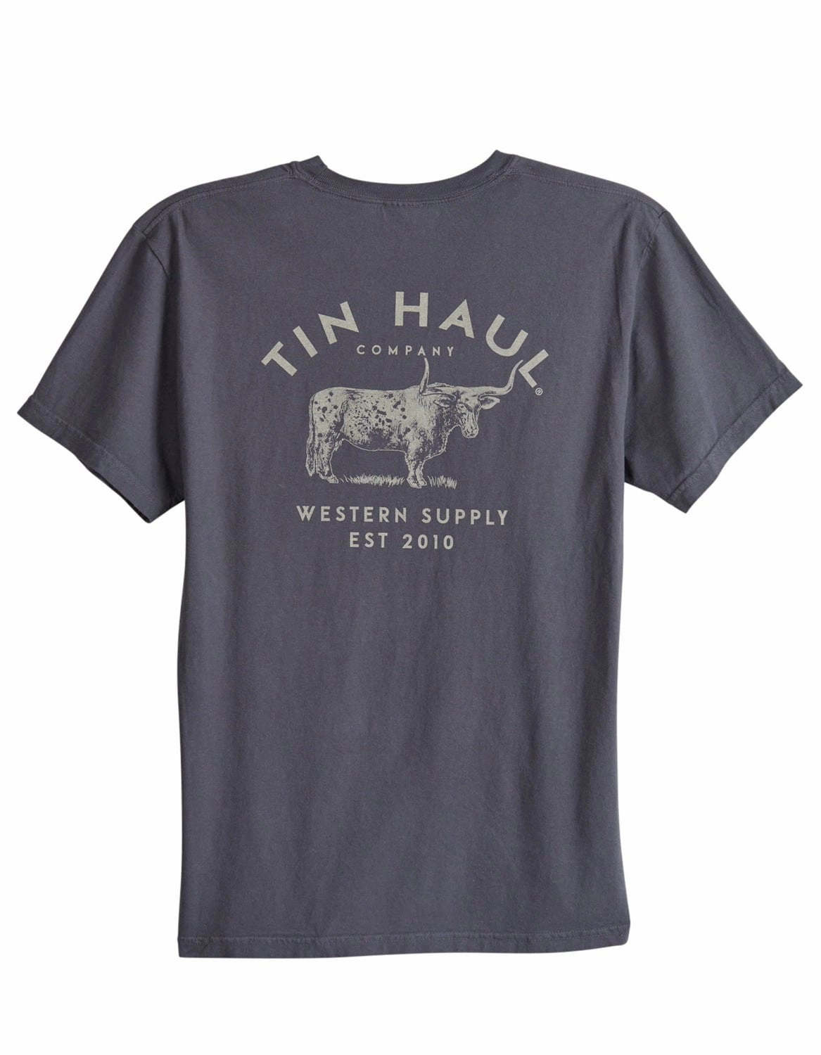 Layered Comfort polo neck Tin Haul Mens Western Supply Bull Grey 100% Cotton S/S T-Shirt