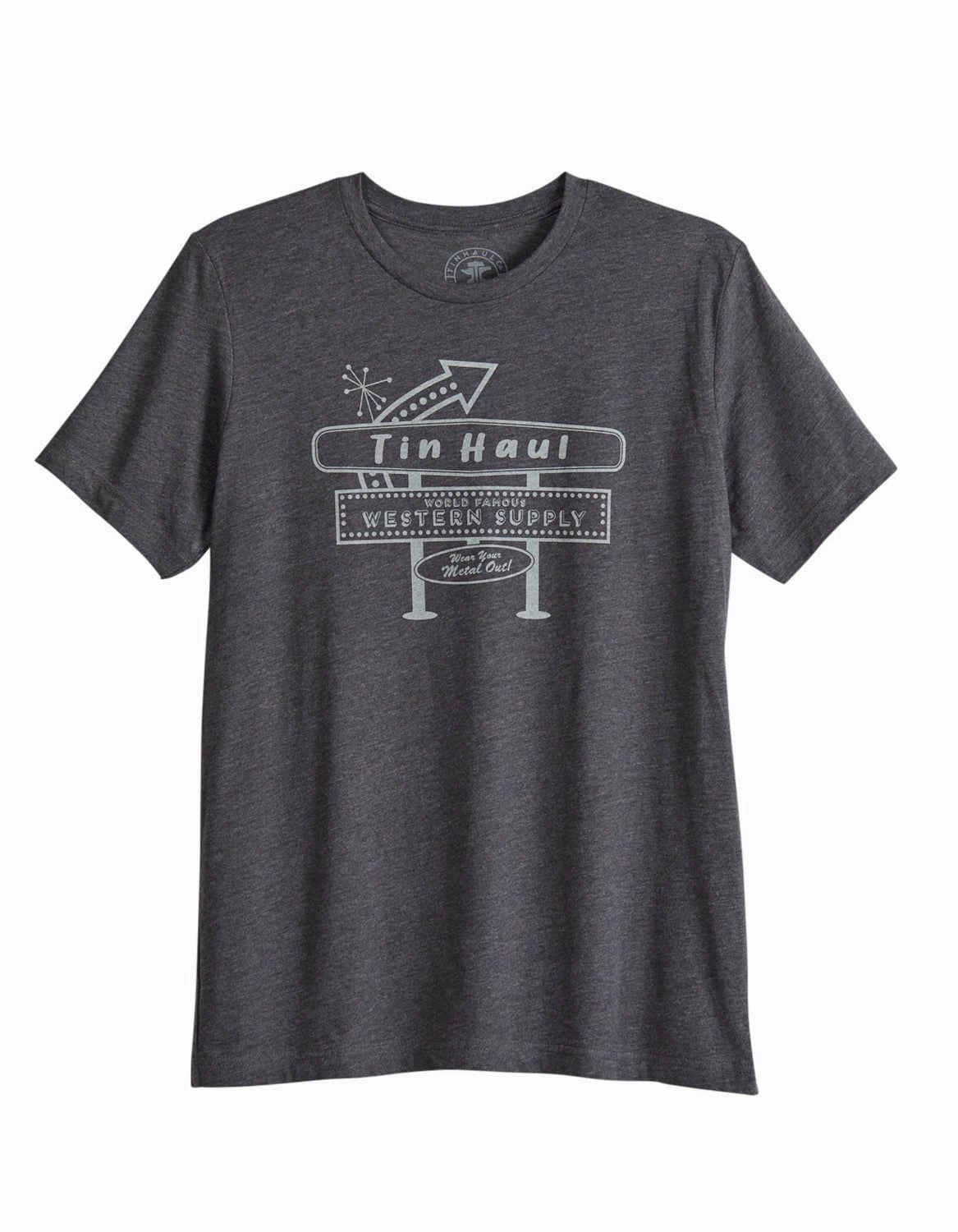 Tin Haul Mens World Famous Sign Grey Cotton Blend S/S T-Shirt Prom