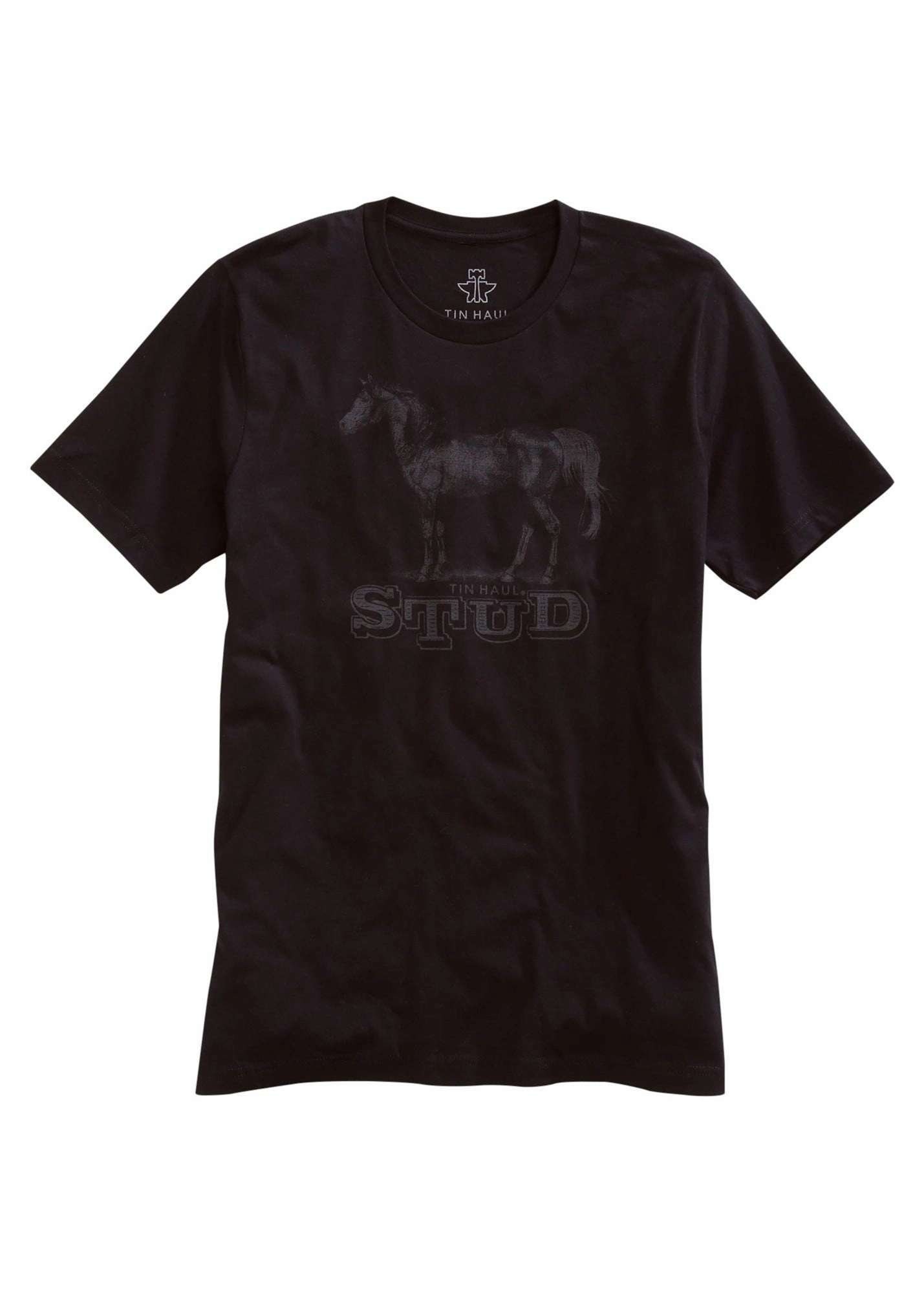 Tin Haul Unisex Black 100% Cotton Stud Horse S/S T-Shirt Patterned Design