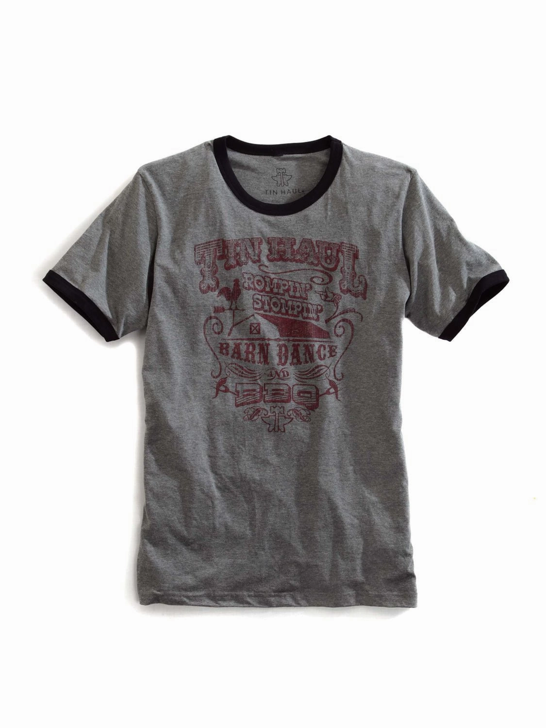 Tin Haul Unisex Rompin Stompin Barn Dance Grey 100% Cotton S/S T-Shirt Summer Camp Layered Look