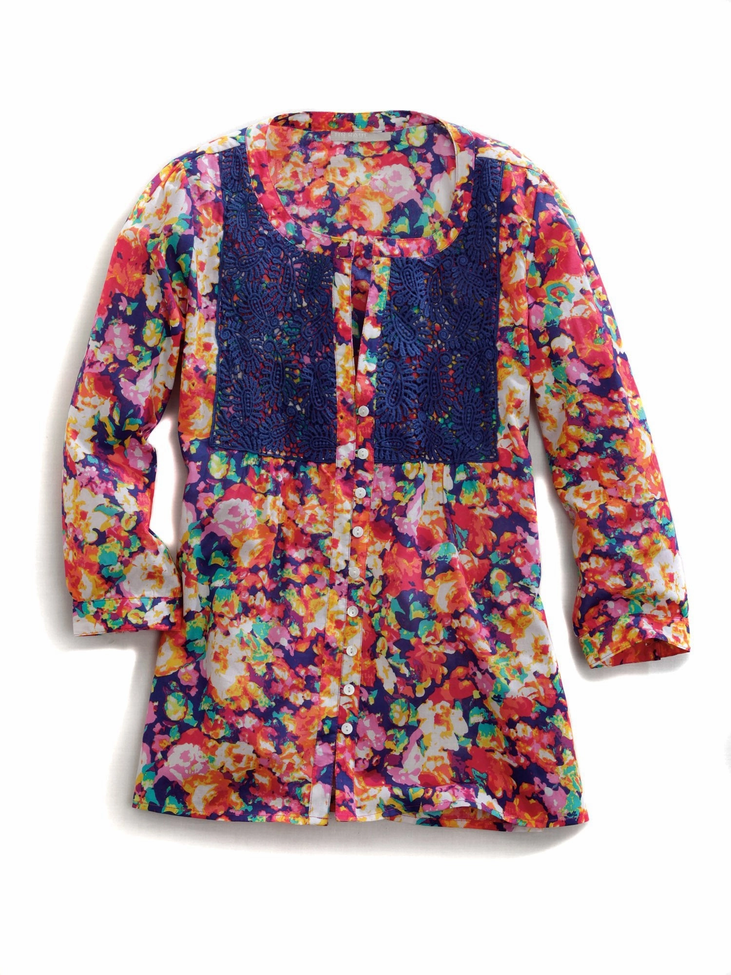 Tin Haul Womens 109 Floral Impression Multi-Color 100% Cotton L/S Blouse Modern Aesthetic