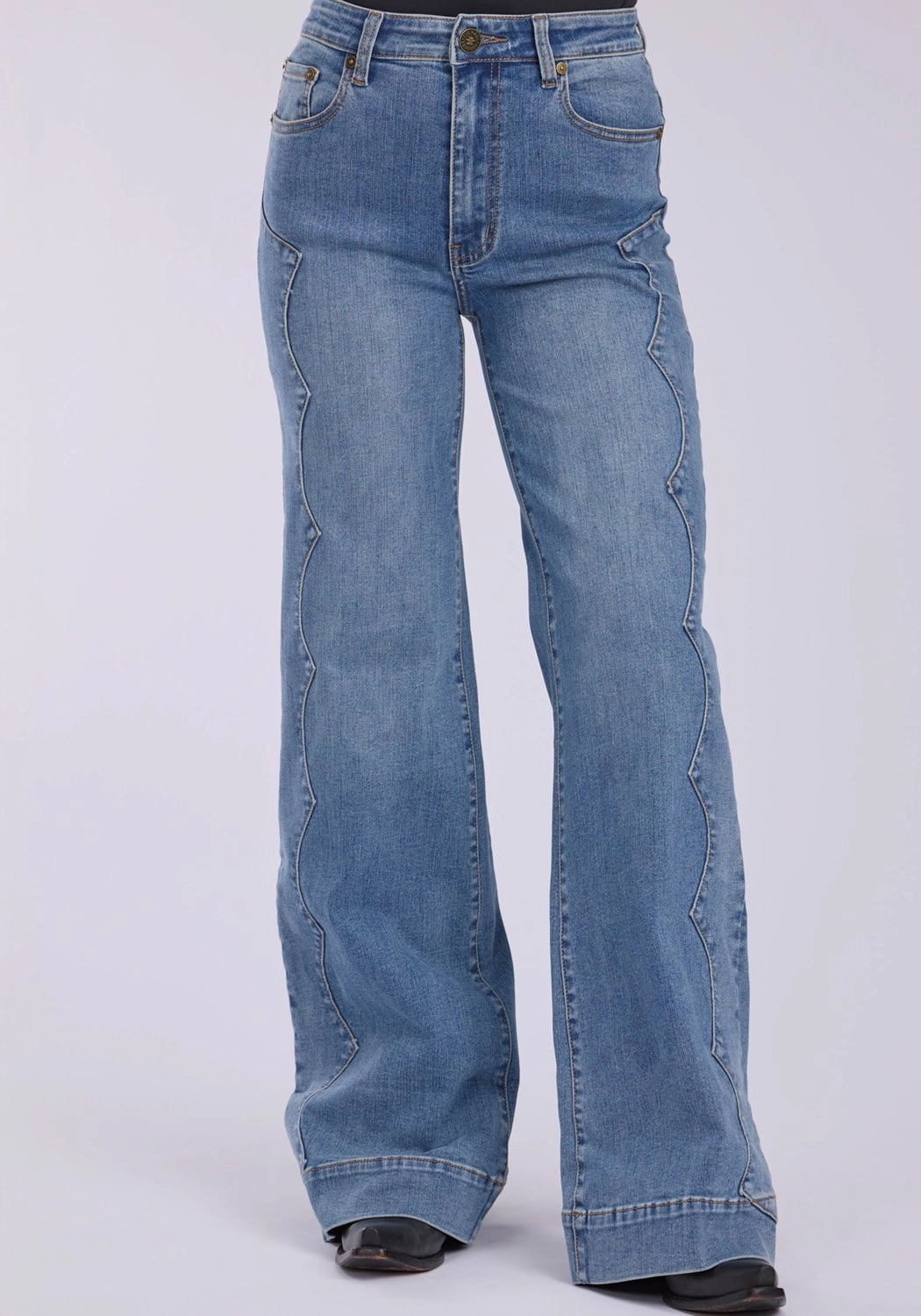 Tin Haul Womens 870 Claire Side Yokes Blue Cotton Blend Jeans Light Washed