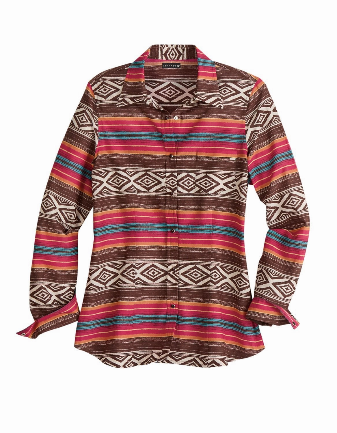 Tin Haul Womens Aztec Blanket Ombre Multi-Color 100% Cotton L/S Shirt Cocktail Event
