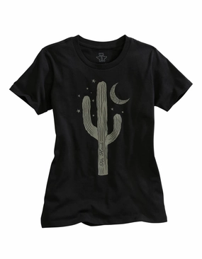 Tin Haul Womens Black 100% Cotton Single Cactus S/S T-Shirt Trendy Pattern
