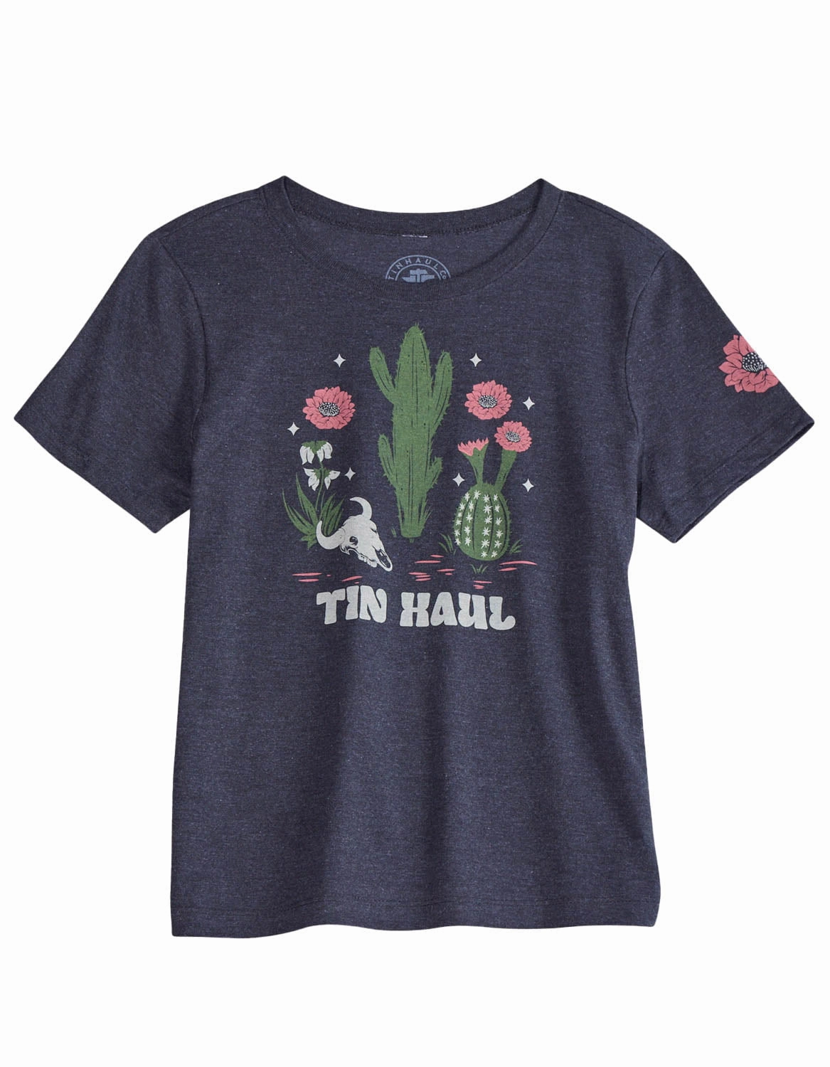Tin Haul Womens Flower And Cactus Black Cotton Blend S/S T-Shirt Relaxed Style