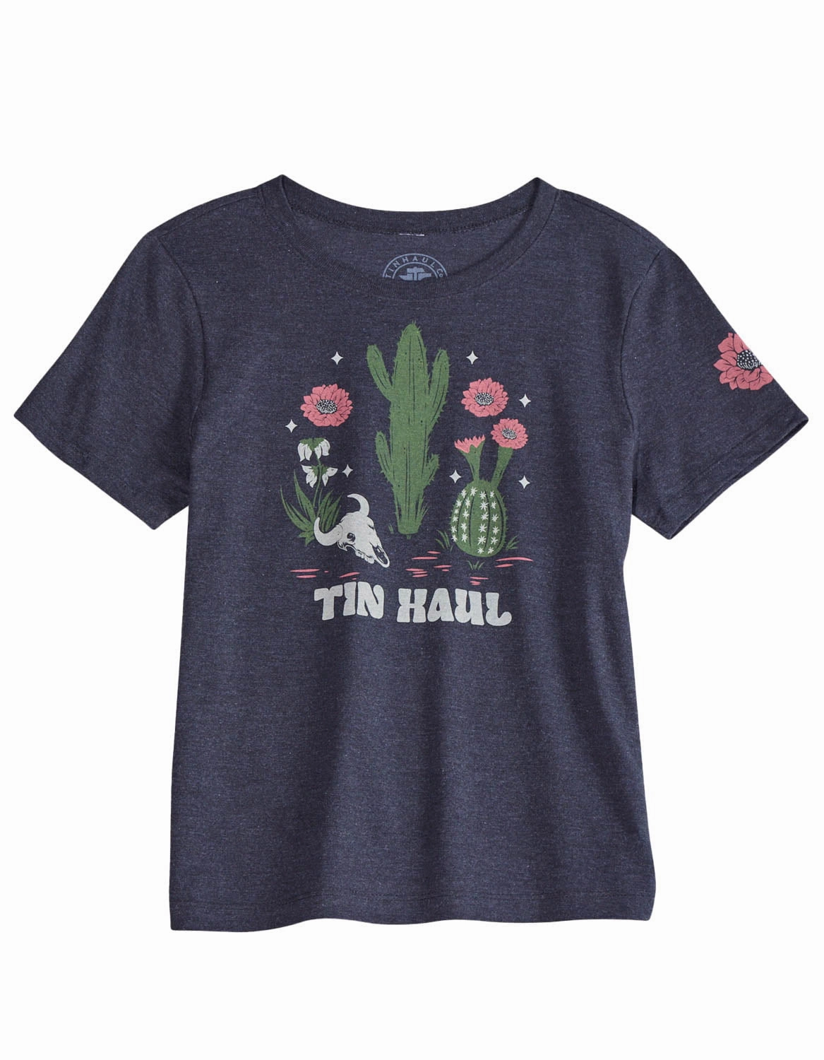 Striped style Tin Haul Womens Flower And Cactus Black Cotton Blend S/S T-Shirt