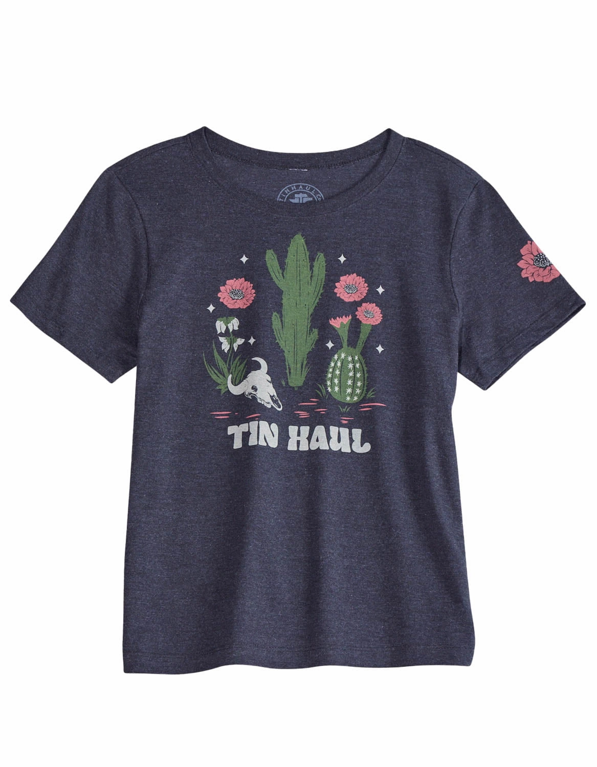 Tin Haul Womens Flower And Cactus Black Cotton Blend S/S T-Shirt Pullover Design