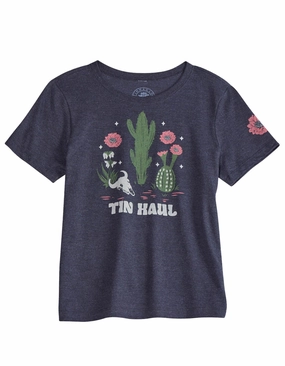 Tin Haul Womens Flower And Cactus Black Cotton Blend S/S T-Shirt Relaxed Style