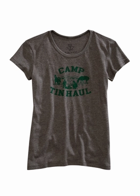 Tin Haul Womens Grey Cotton Blend Green Camp S/S T-Shirt EasyCare Fabric