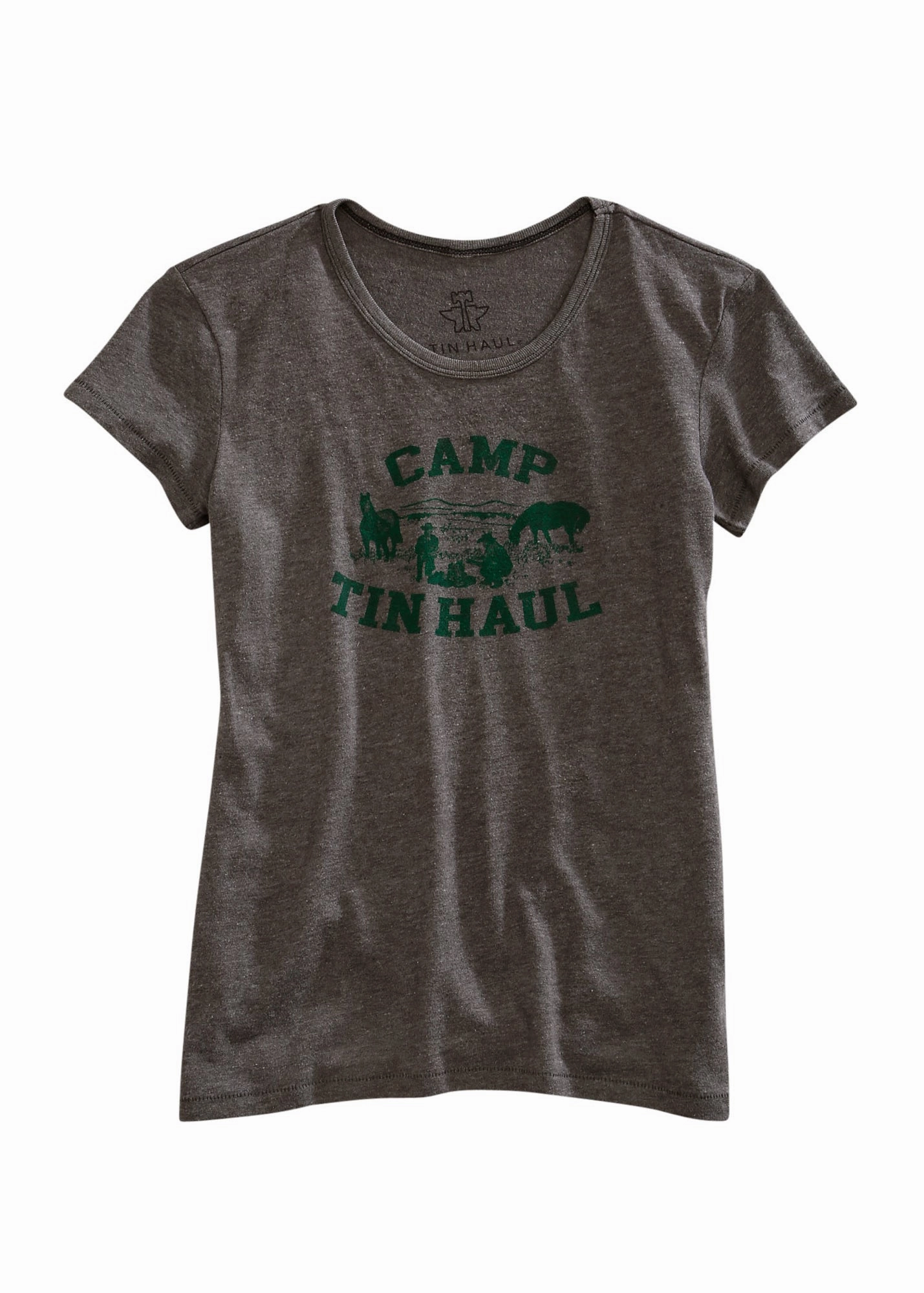 Tin Haul Womens Grey Cotton Blend Green Camp S/S T-Shirt Gift Idea Trend-Driven