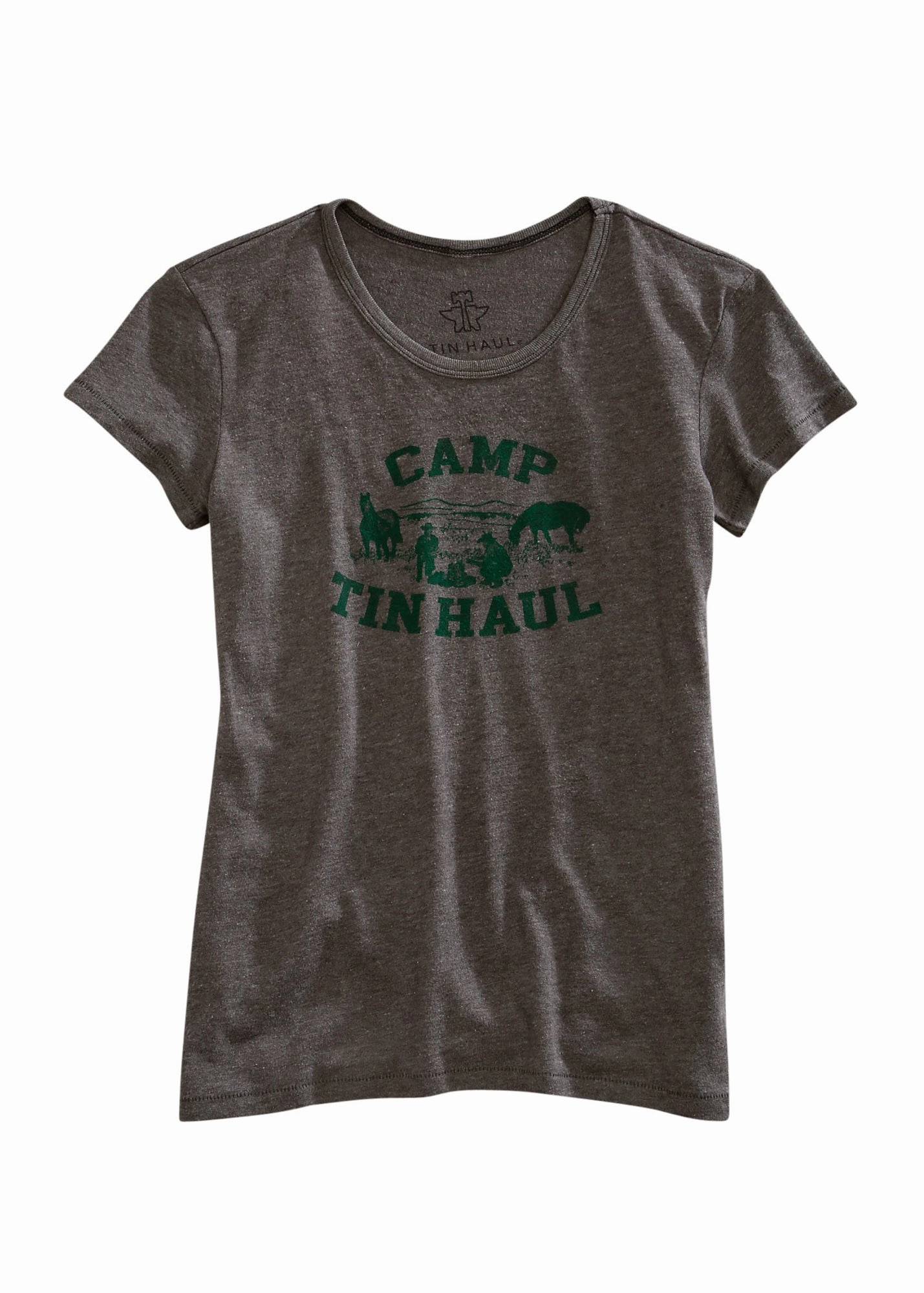 Soft Stretch Collar Pocket Detailing Tin Haul Womens Grey Cotton Blend Green Camp S/S T-Shirt
