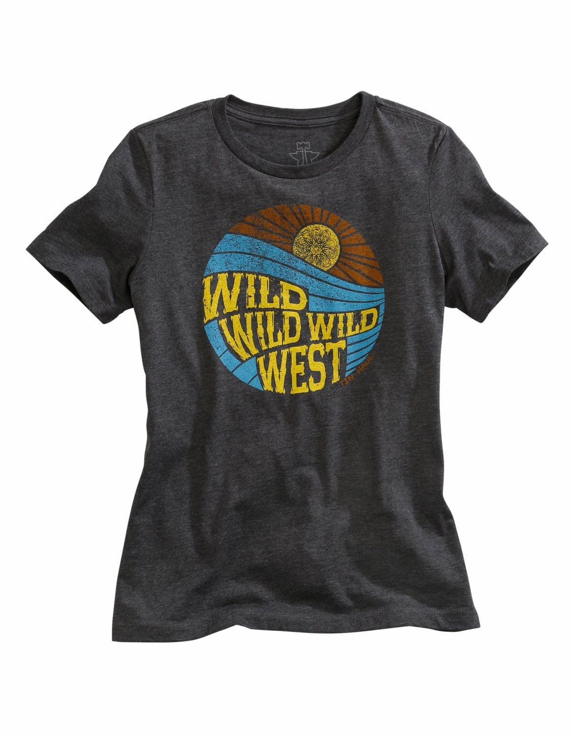 No Slip Shoulder Grips Tin Haul Womens Grey Cotton Blend Wild West S/S Retro T-Shirt