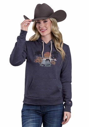 Tin Haul Womens Horse Drinking The Ocean Navy Cotton Blend Hoodie Extended Coverage Breathable Lining Design