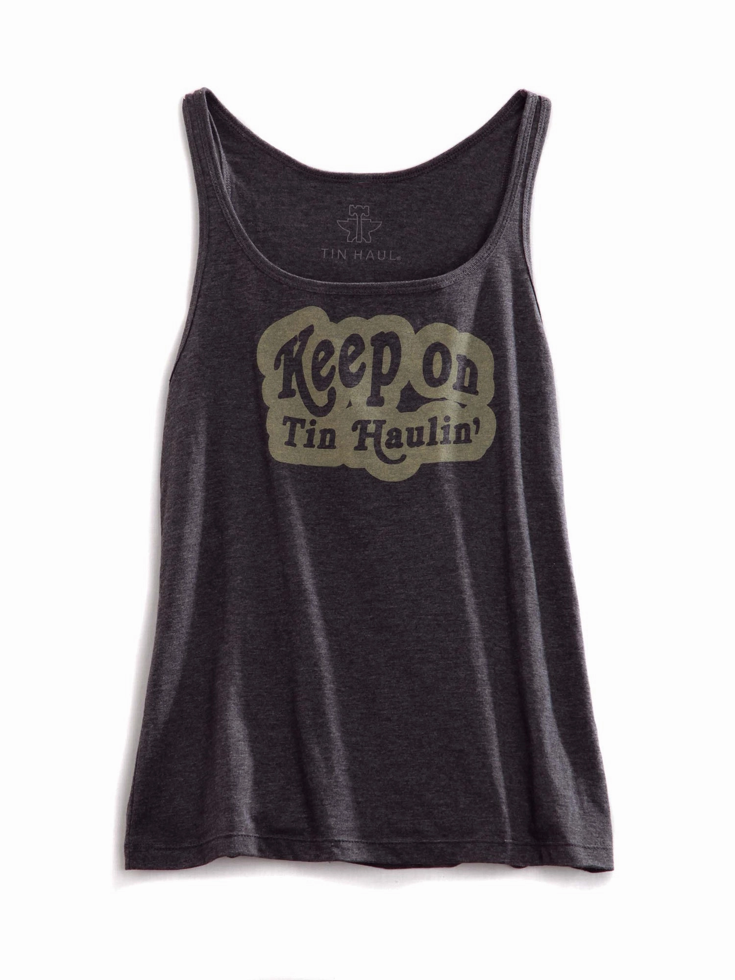 High Neck Tin Haul Womens Keep On Dark Grey 100% Cotton S/L Tank Top