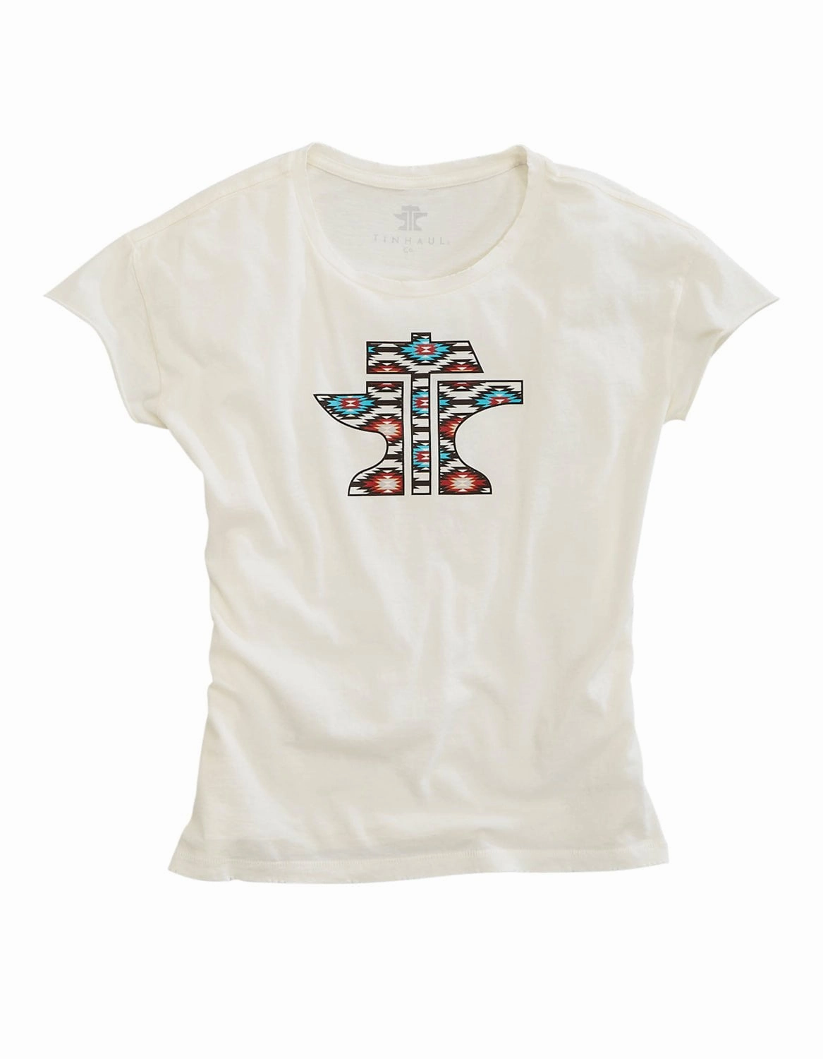 Tin Haul Womens Logo Aztec White 100% Cotton S/S T-Shirt Quick Release Cuffs