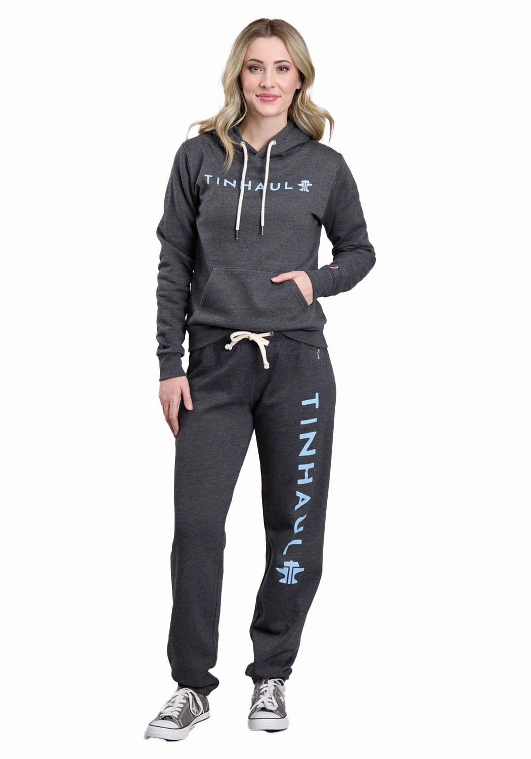 Cozy Feel Tin Haul Womens Logo Down Leg Black Cotton Blend Sweat Pants