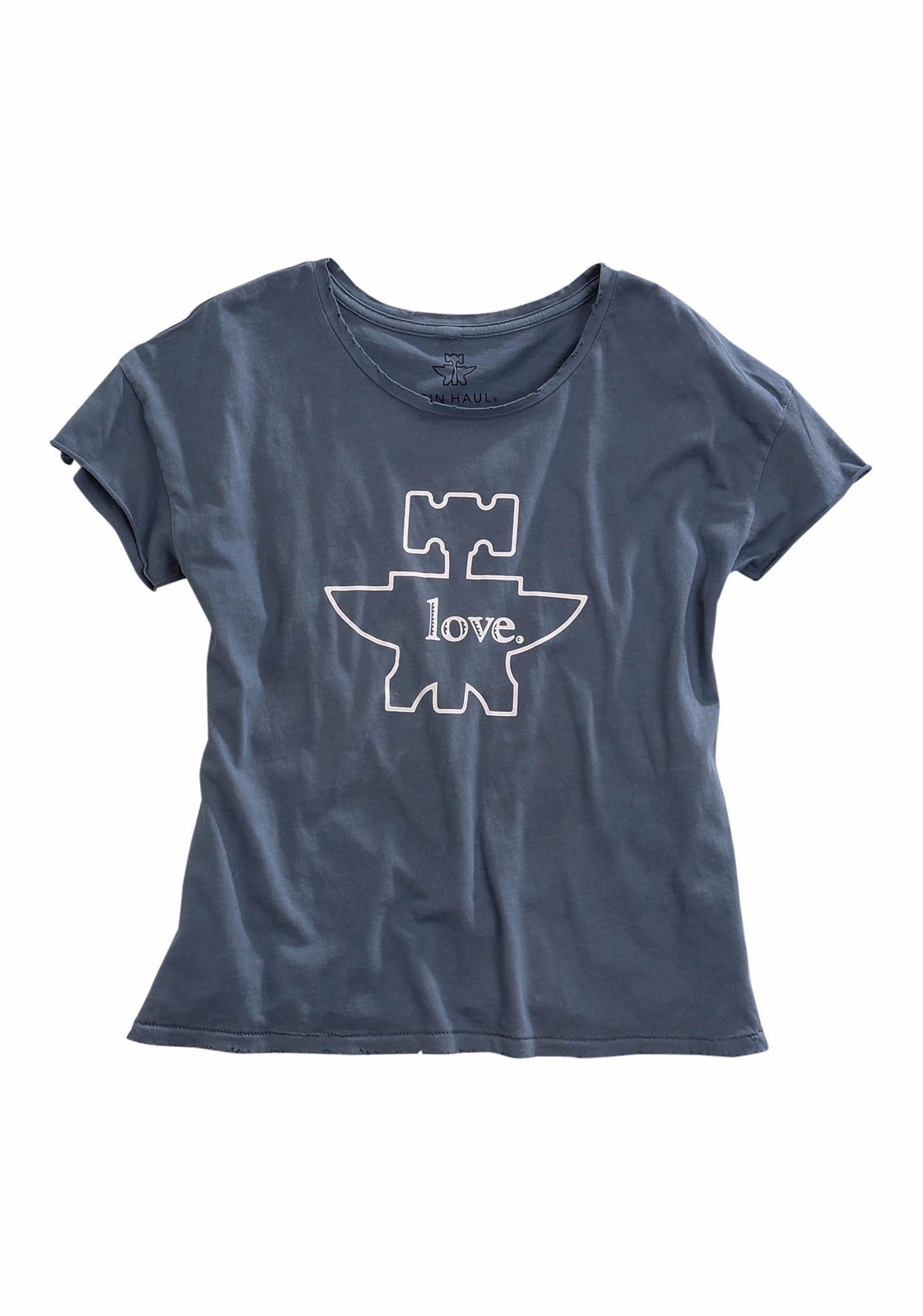 Thermoregulating Layer Weekend Outfit Tin Haul Womens Love Anvil Logo Denim Blue 100% Cotton S/S T-Shirt