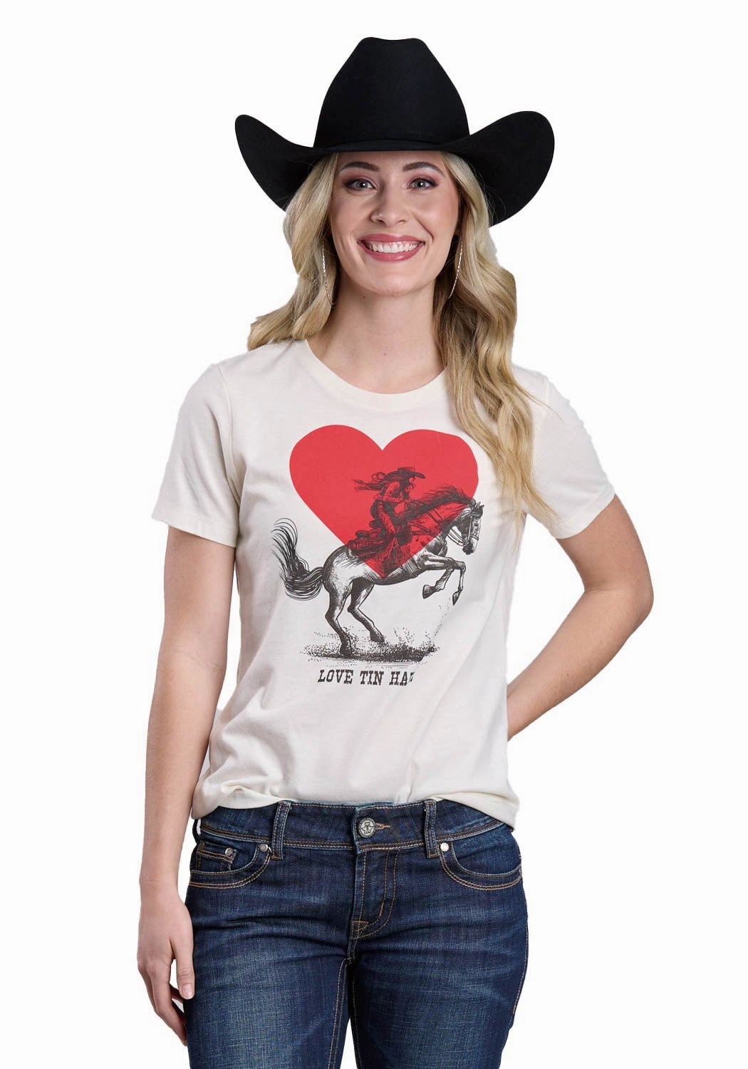 Anti Pill Treatment Durable Button Closures Tin Haul Womens Love Cowgirl In A Heart Natural Cotton Blend S/S T-Shirt
