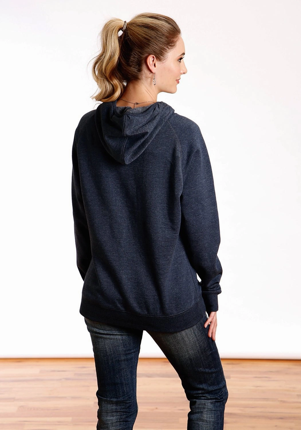Moisture Wicking Fibers Tin Haul Womens Navy Blue Cotton Blend Mountain Logo Hoodie