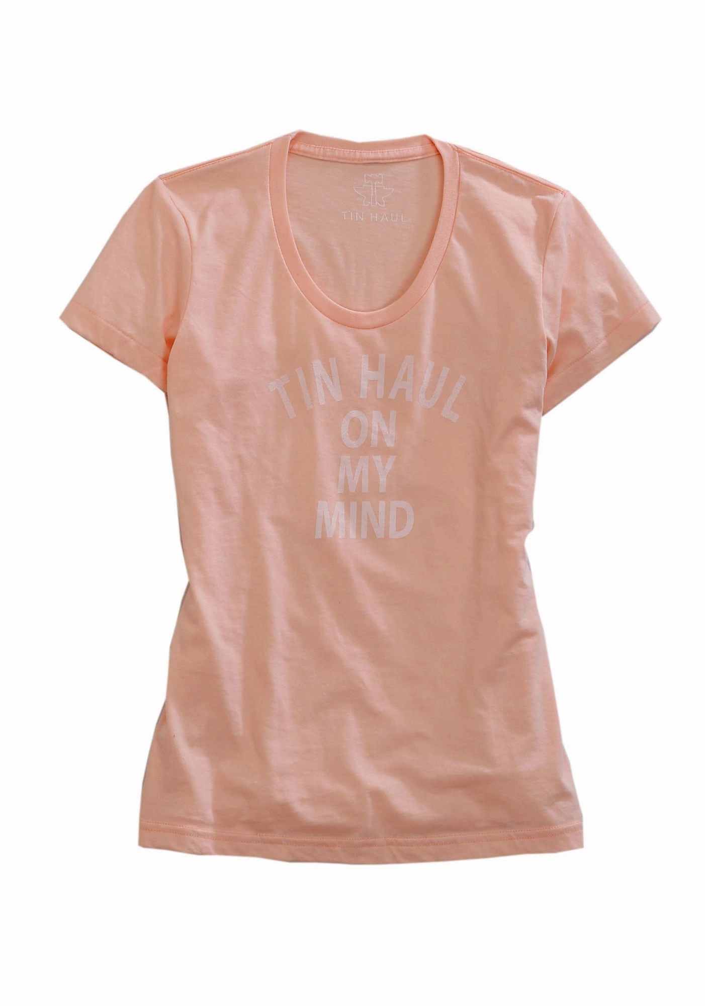 Tin Haul Womens On My Mind Peach Cotton Blend S/S T-Shirt Country Charm Hooded Neckline