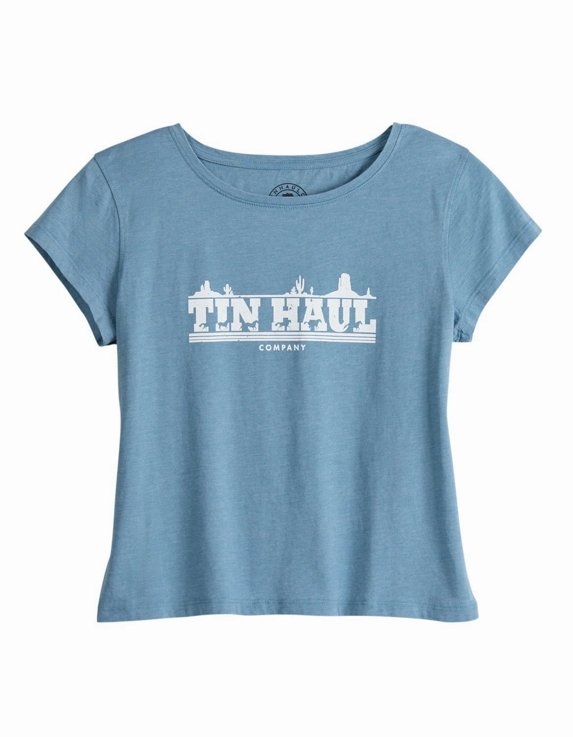 Tin Haul Womens Running Horse Blue Cotton S/S T-Shirt Soft touch finish