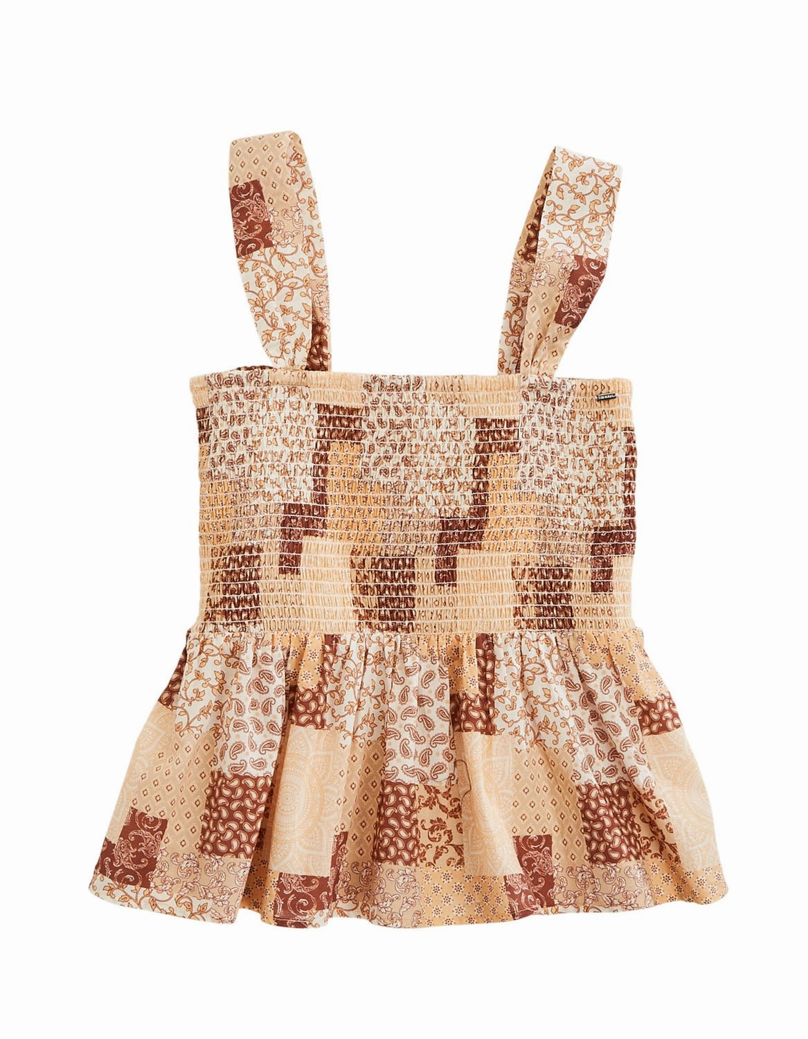 Casual Elegance Boho chic Tin Haul Womens Sunrise Patchwork Brown 100% Cotton S/L Tank Top