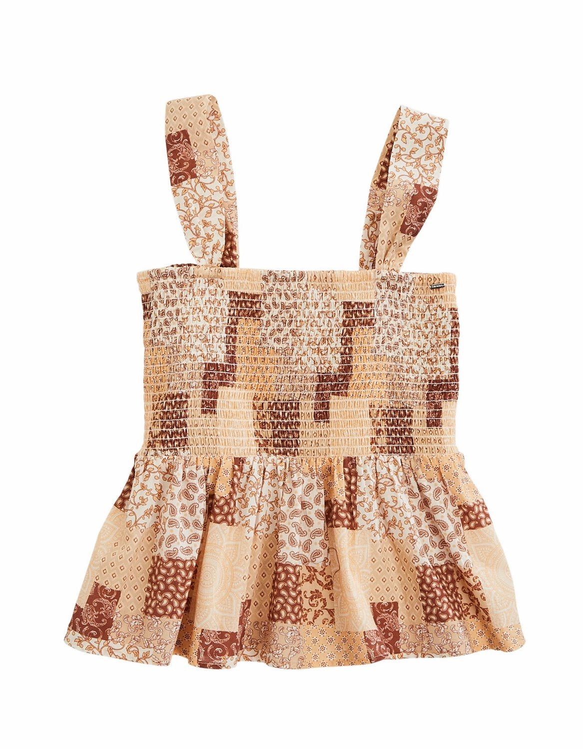 Soft Touch Lightweight Feel Tin Haul Womens Sunrise Patchwork Brown 100% Cotton S/L Tank Top