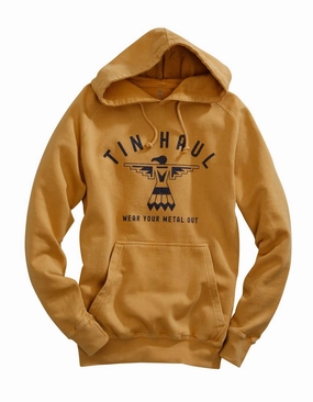 Tin Haul Womens Vintage Mustard 100% Cotton Thunderbird Hoodie Zippered Pockets Heat Trapping Layer