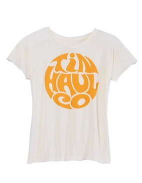 Tin Haul Womens Wavy Circle Print White 100% Cotton S/S T-Shirt Modern Look