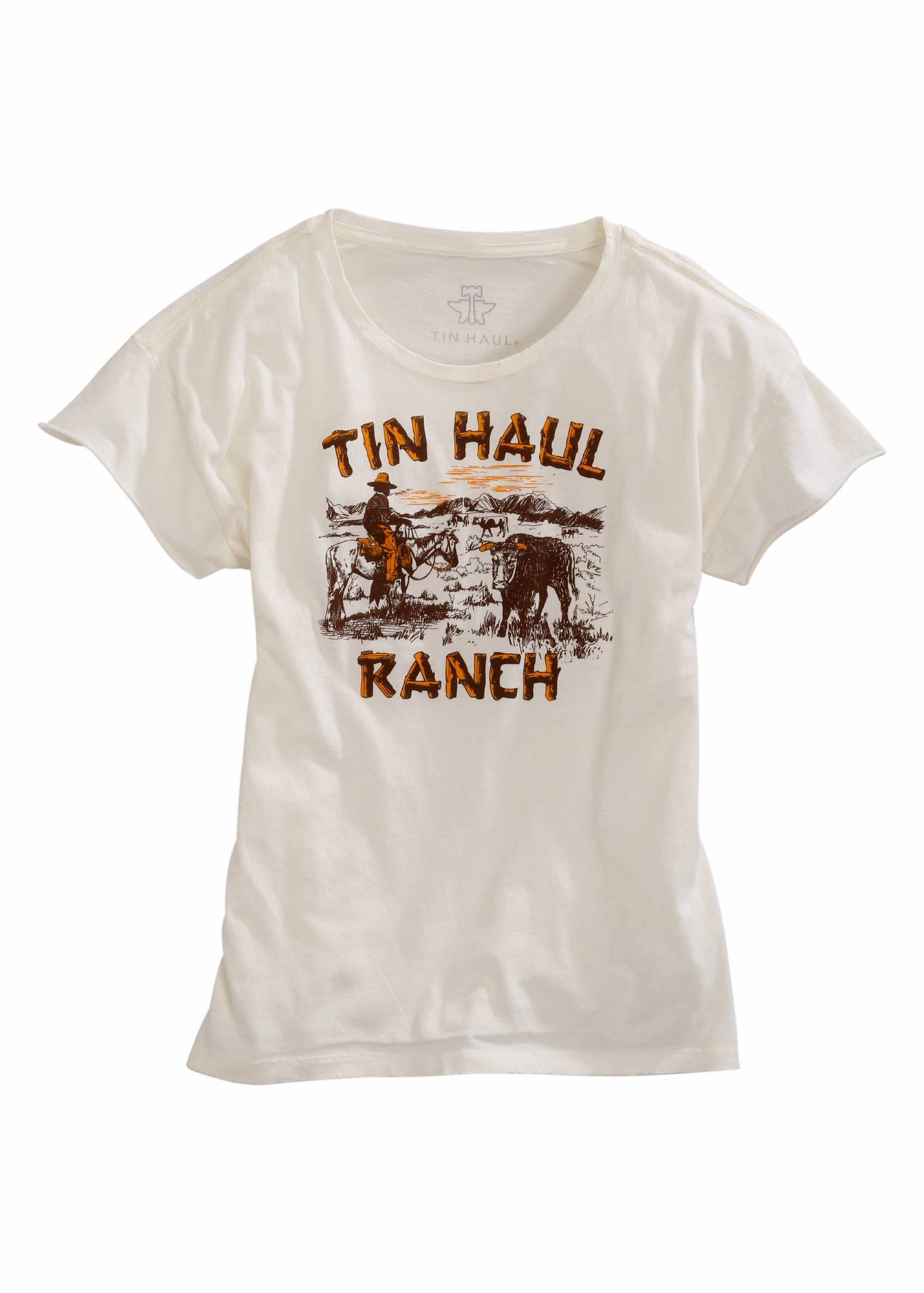 Tin Haul Womens White 100% Cotton Ranch Scene S/S T-Shirt High-End Fashion
