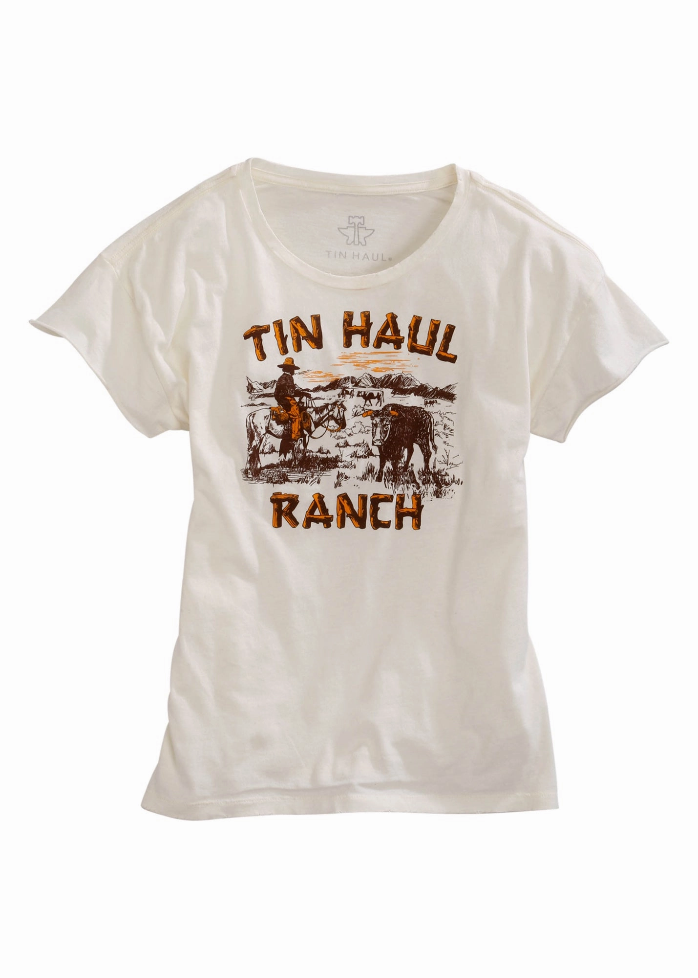 quick dry Tin Haul Womens White 100% Cotton Ranch Scene S/S T-Shirt