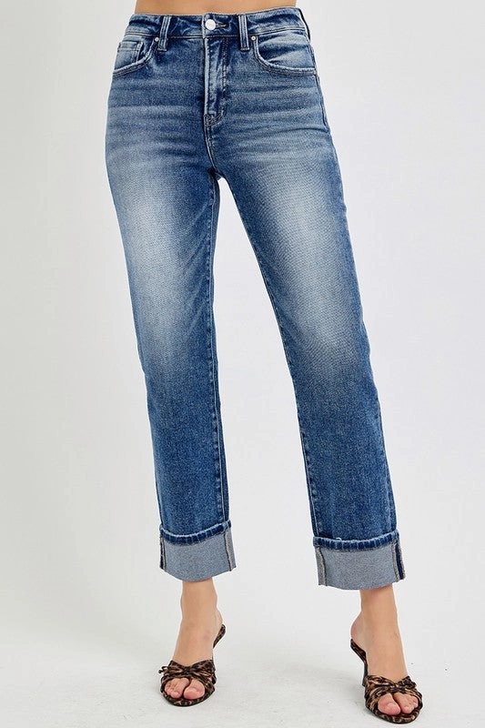 Versatile Weekend Style Core Layer TOMMY TUMMY CONTROL HIGH RISE CROP STRAIGHT JEANS